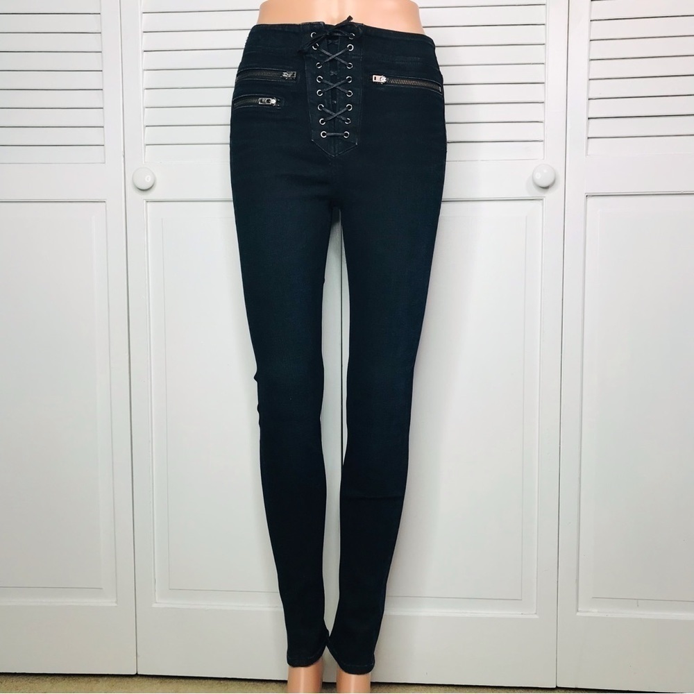 Price is firm New VERONICA BEARD Dark Indigo Lace-up Front Stretch Denim Size 25 - Picture 2 of 15